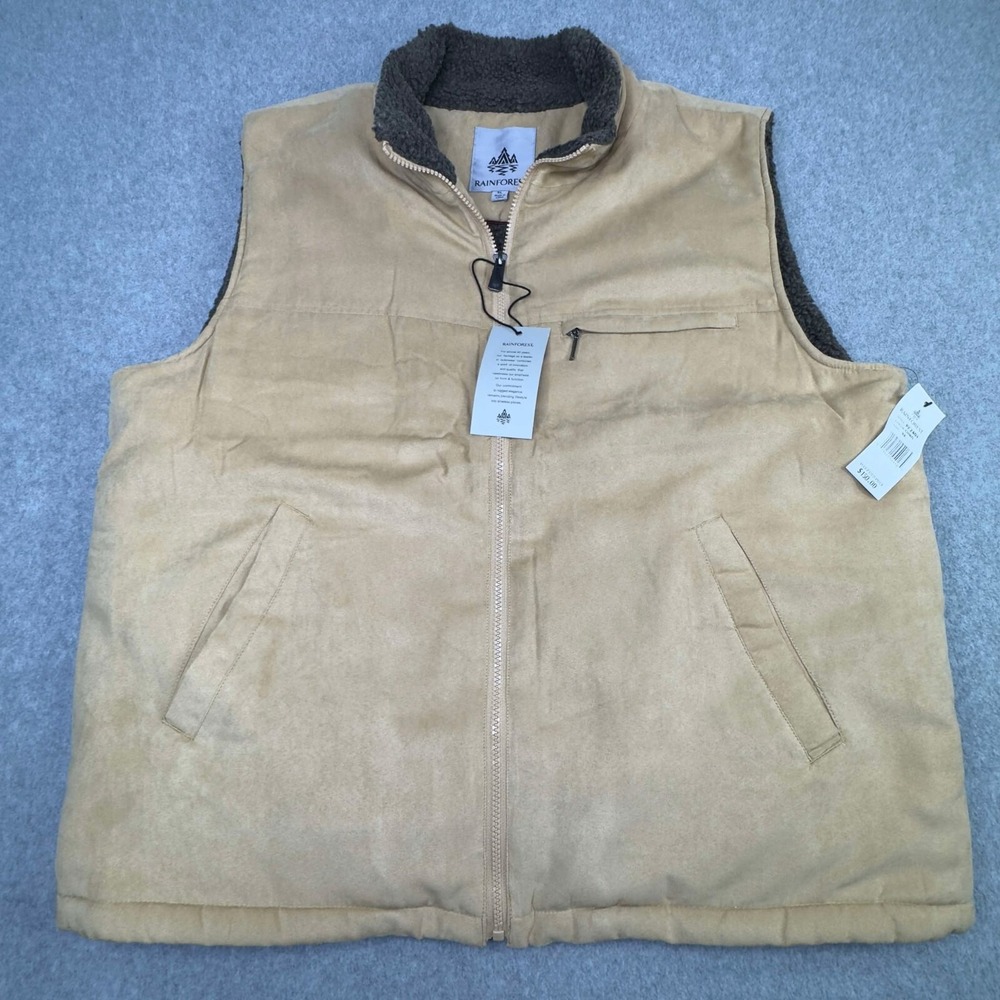 NEW Rainforest Micro Suede Sherpa Lined‎ Vest Tan Men's Size XL Outdoor Chore
